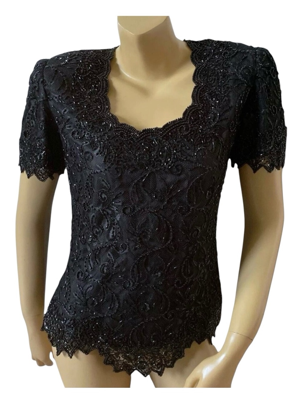 Brilliante by JA Top Womens Small Vintage 80s Beaded Lace Formal Party Blouse